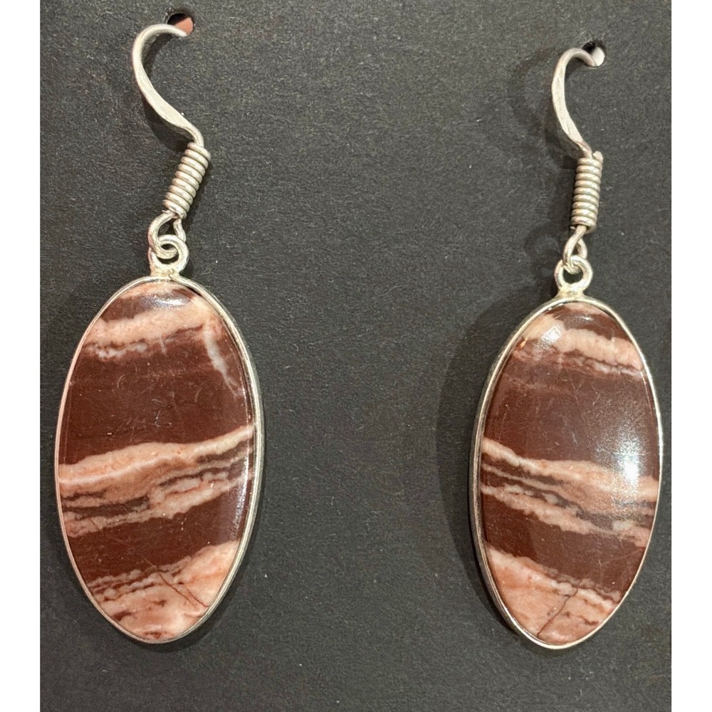 Brown Zebra Calcite Oval Earrings – Natural Chocolate &‎ Cream Stripes
